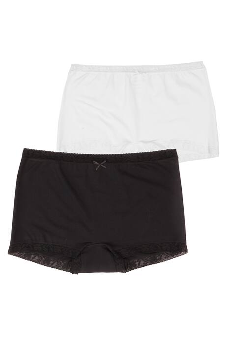 2 Pack of Lace Trim Boyshorts Panties - Black, White