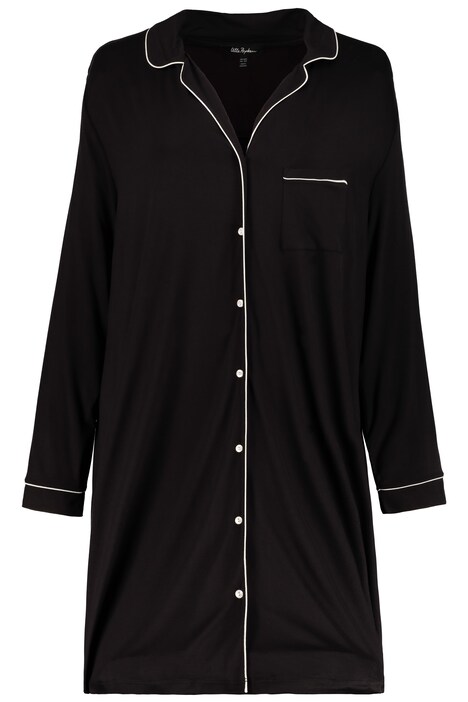 Piped Accent Button Front Stretch Knit Sleep Shirt