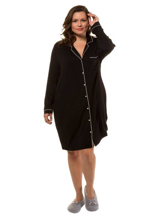 Piped Accent Button Front Stretch Knit Sleep Shirt
