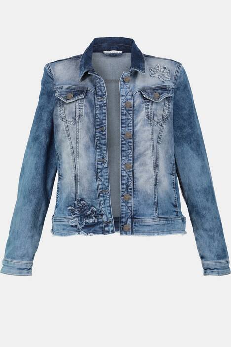 Jeansjacke, Blüten-Patches, Fransensaum