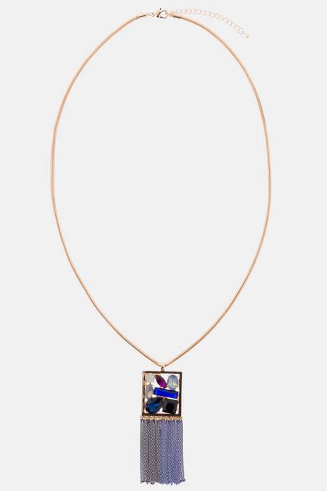 Kette, Solitaire, Metallic-Fransen, lange Form