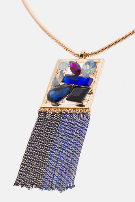 Kette, Solitaire, Metallic-Fransen, lange Form