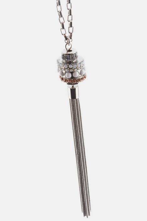 Kette, Perlenanhänger, Metallic-Fransen, lange Form