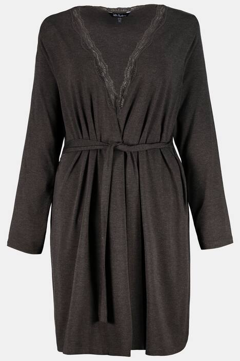 Homewear-Cardigan, Spitzenausschnitt, Gürtel, Elasthan