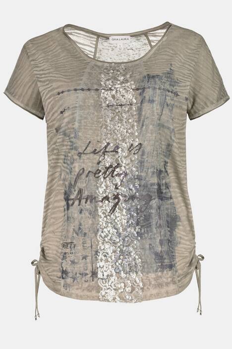 T-Shirt, Schriftmotiv, Relaxed, Raffbänder
