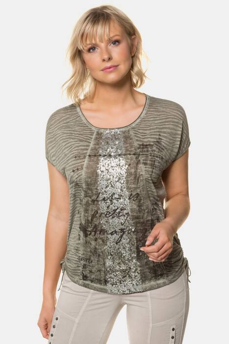 T-Shirt, Schriftmotiv, Relaxed, Raffbänder