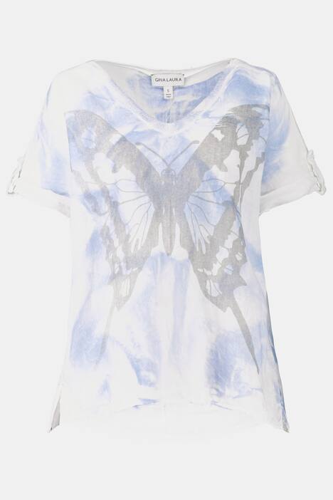 Bluse, Schmetterlingsmotiv, Oversized, reines Leinen