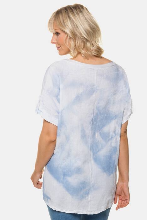 Bluse, Schmetterlingsmotiv, Oversized, reines Leinen