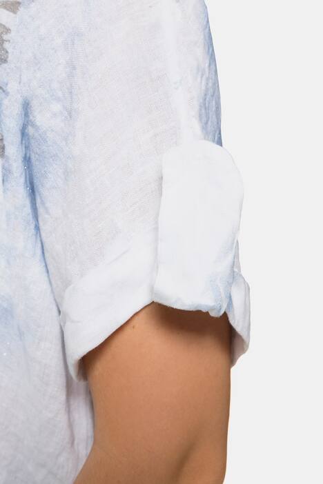 Bluse, Schmetterlingsmotiv, Oversized, reines Leinen