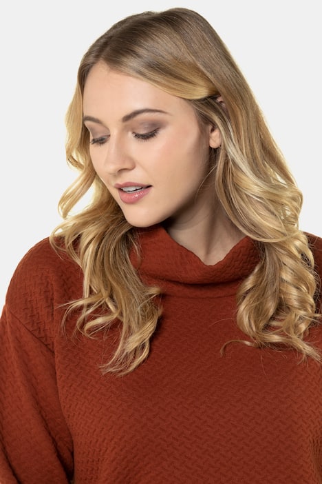 Textured Oversized Fit Stretch Knit Turtleneck