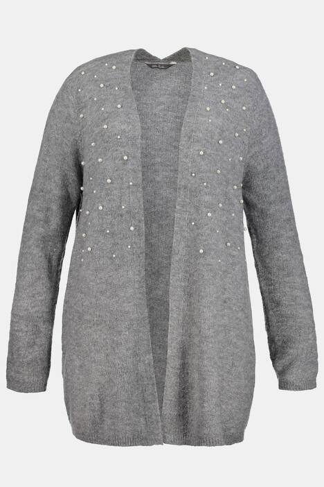 Cardigan, Zierperlen, längere, offene Form