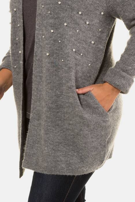Cardigan, Zierperlen, längere, offene Form