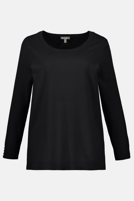 Pearl Accent Sleeves Round Neck Knit Sweater