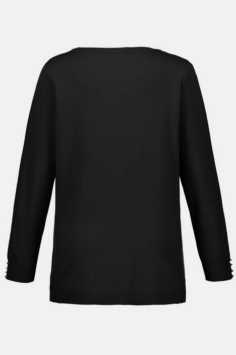 Pearl Accent Sleeves Round Neck Knit Sweater