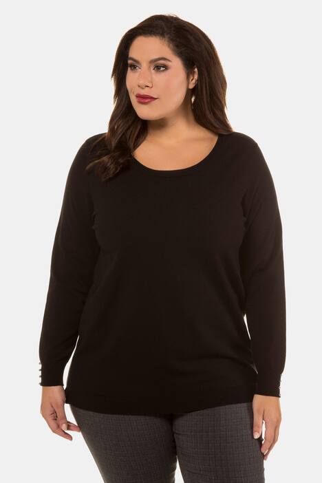 Pearl Accent Sleeves Round Neck Knit Sweater