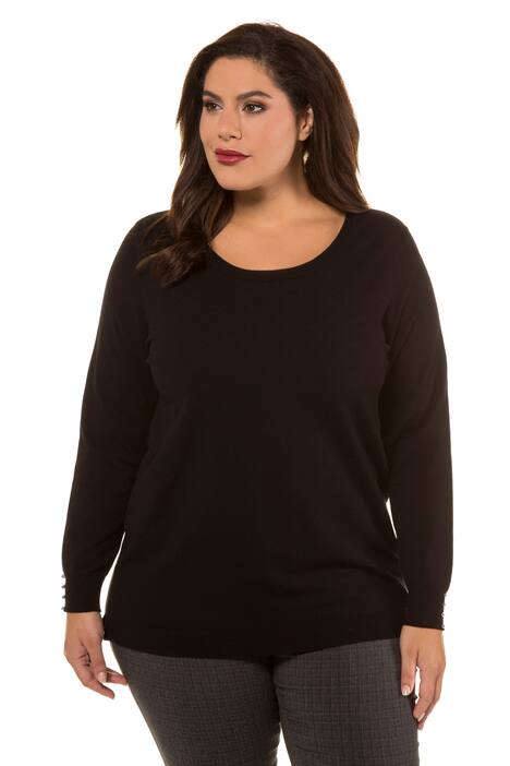 Pearl Accent Sleeves Round Neck Knit Sweater