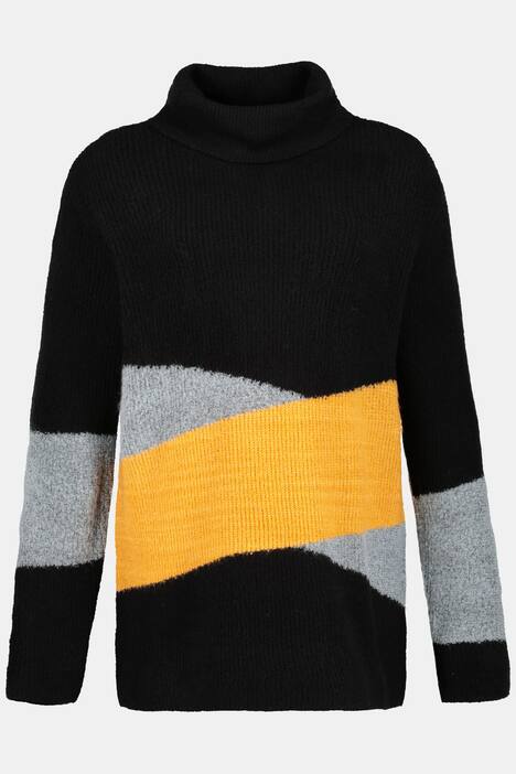 Pullover, Colorblocking, längere Form, Rollkragen