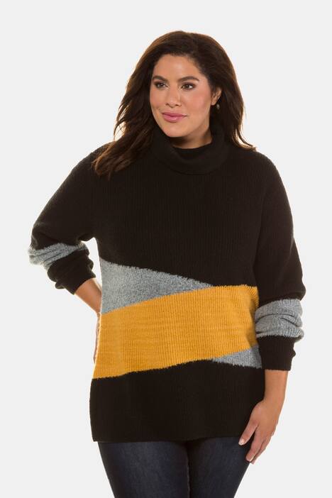 Pullover, Colorblocking, längere Form, Rollkragen
