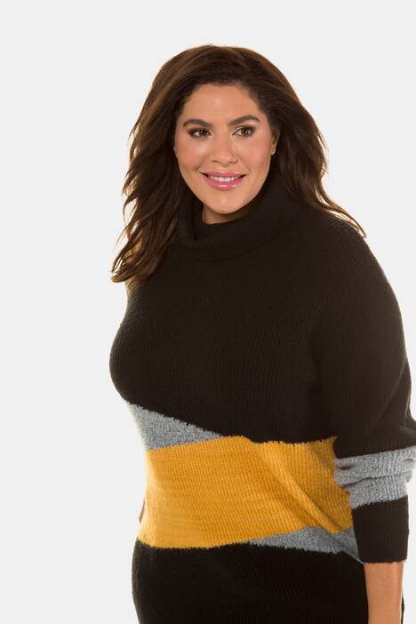 Pullover, Colorblocking, längere Form, Rollkragen