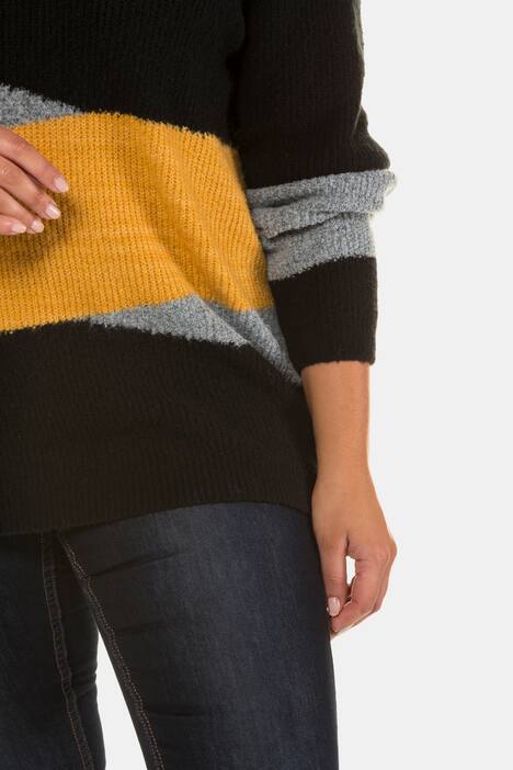 Pullover, Colorblocking, längere Form, Rollkragen