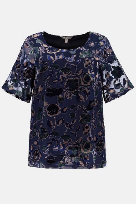 T-Shirt, Blüten, Ausbrenner-Samt, Body gefüttert