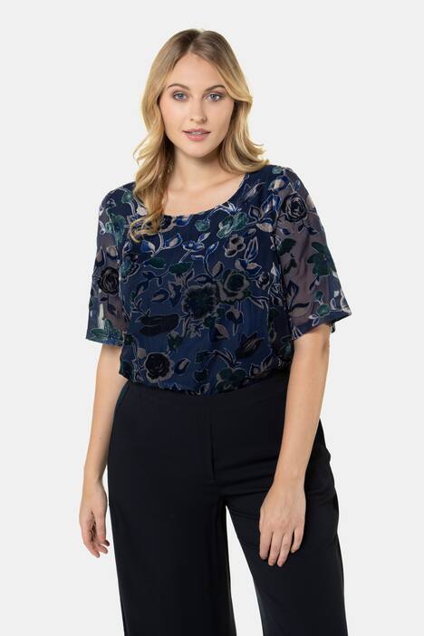 T-Shirt, Blüten, Ausbrenner-Samt, Body gefüttert