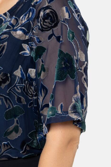 T-Shirt, Blüten, Ausbrenner-Samt, Body gefüttert