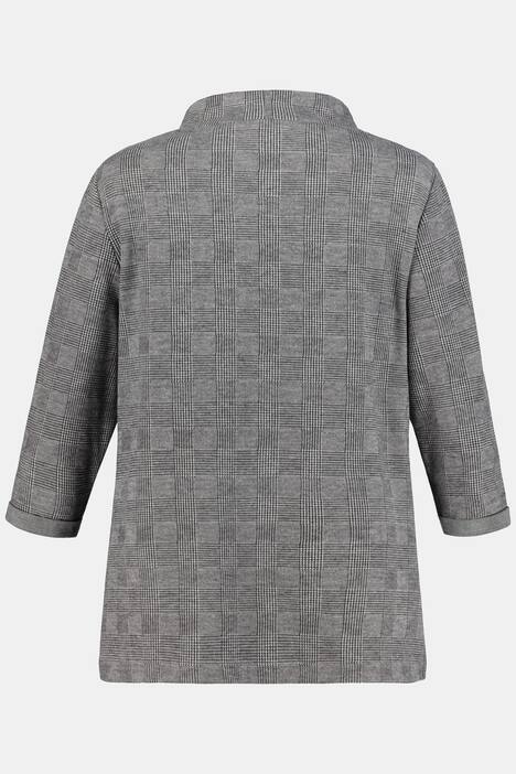 Pullover, karierter Feinstrick, A-Linie, Stehkragen