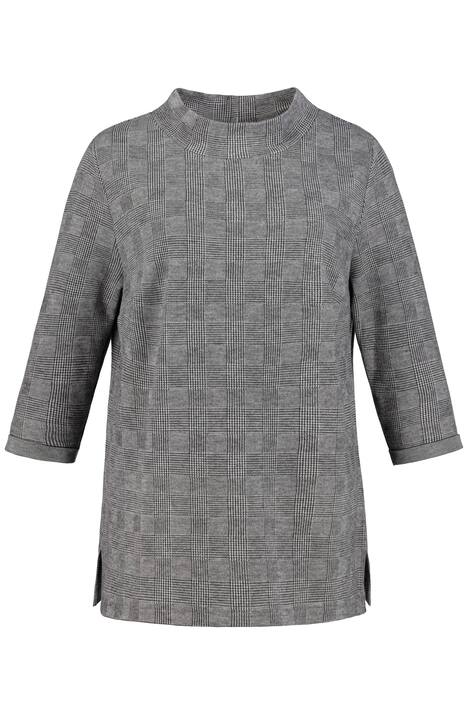 Mock Turtleneck Plaid A-line Stretch Knit Sweater