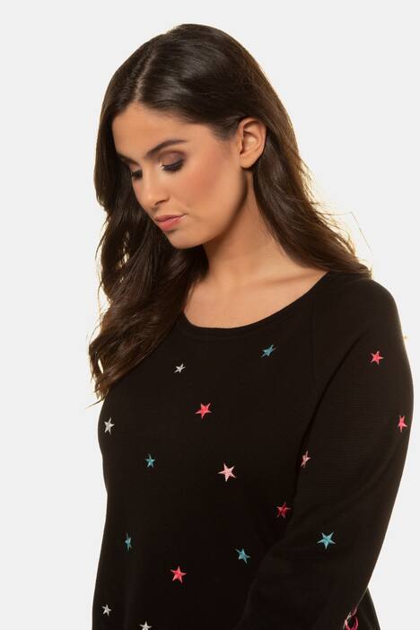 Pullover, gestickte Sterne, Querrippen, Raglanärmel