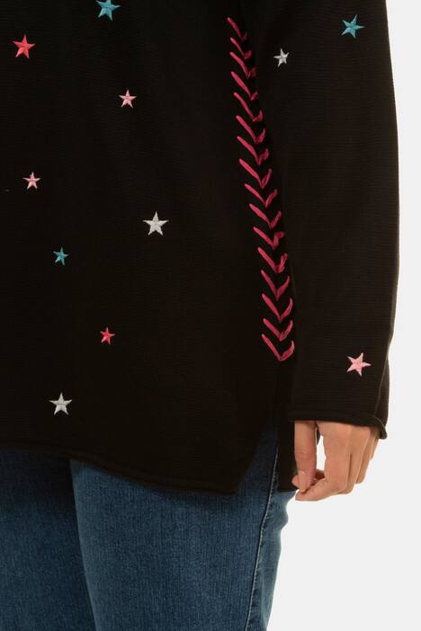 Pullover, gestickte Sterne, Querrippen, Raglanärmel