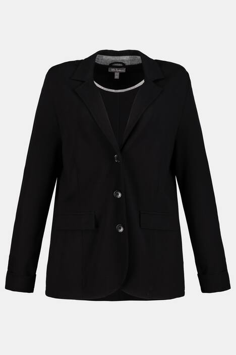 Plaid Trimmed Button Front Stretch Sweatshirt Blazer