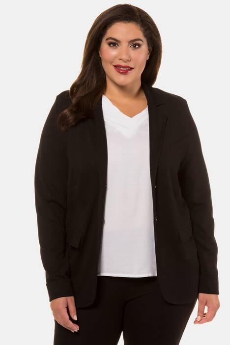 Plaid Trimmed Button Front Stretch Sweatshirt Blazer