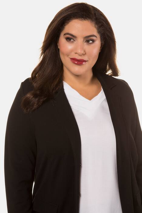 Plaid Trimmed Button Front Stretch Sweatshirt Blazer
