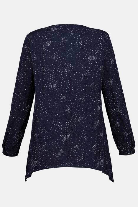 Galaxy Print Wrap Look Crinkle Long Sleeve Blouse