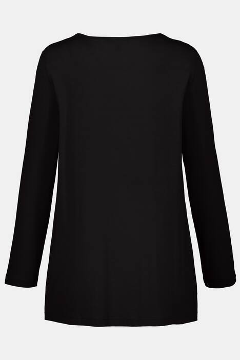 Pearl Button Pleated Round Neck Stretch Knit Top
