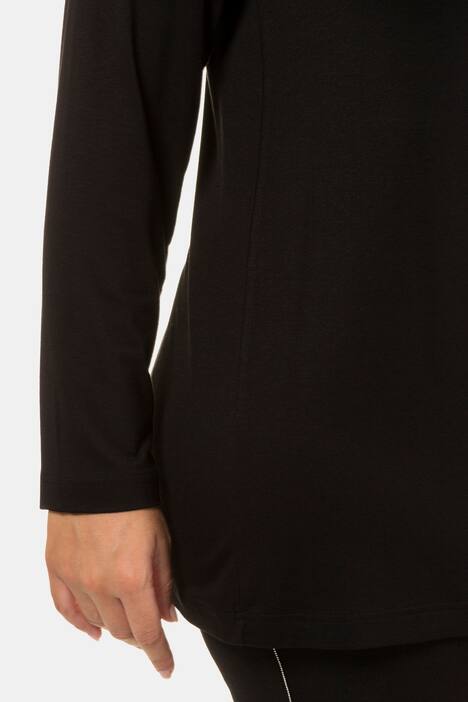 Pearl Button Pleated Round Neck Stretch Knit Top