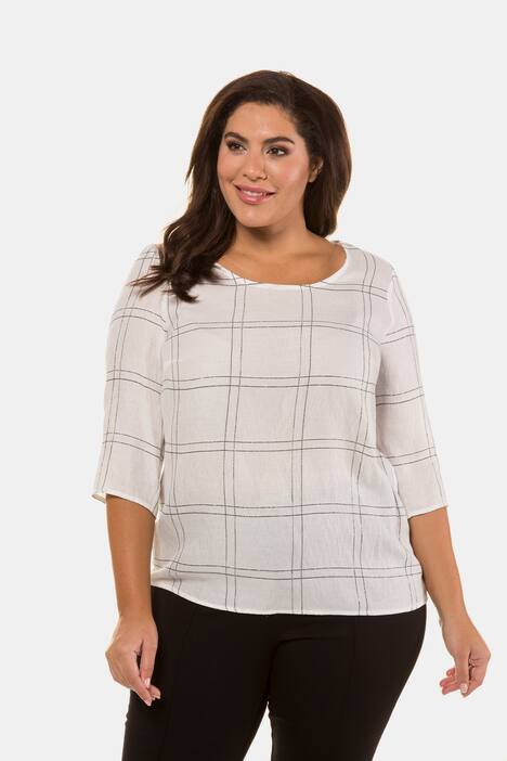 Blouse, classic, ronde hals, rechte 3/4 mouwen