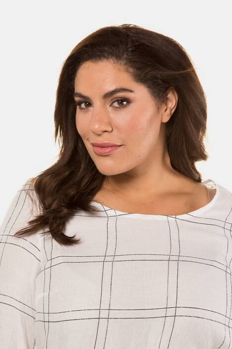 Blouse, classic, ronde hals, rechte 3/4 mouwen