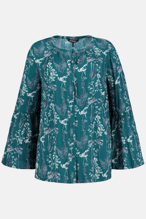 Bluse, Naturmuster, A-Linie, Bindeband, Volantärmel
