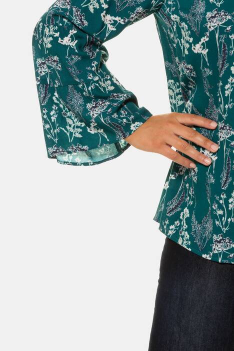 Bluse, Naturmuster, A-Linie, Bindeband, Volantärmel