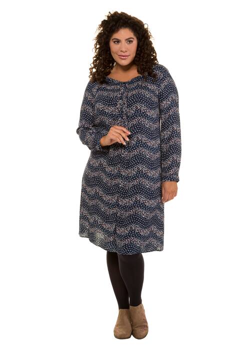 Wavy Floral Ruffle Front A-line Lightweight Dress