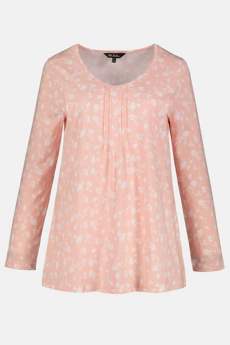 Shirt, florales Muster, A-Linie, Biesen, V-Ausschnitt