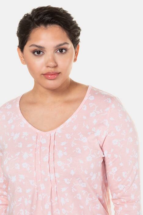 Shirt, florales Muster, A-Linie, Biesen, V-Ausschnitt