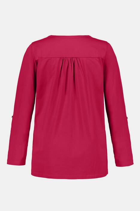 Round Notch Neck Henley Roll-Tab Sleeves Tee