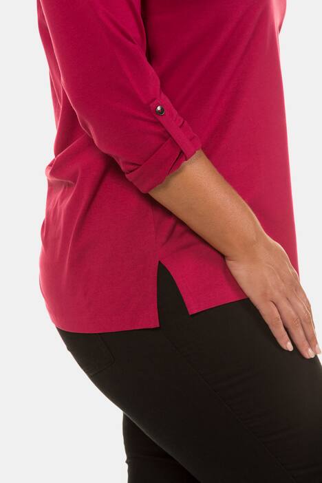 Round Notch Neck Henley Roll-Tab Sleeves Tee
