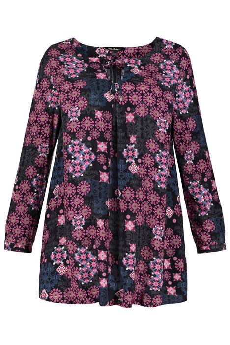 Graphic Floral Round Neck Tie Tunic Blouse