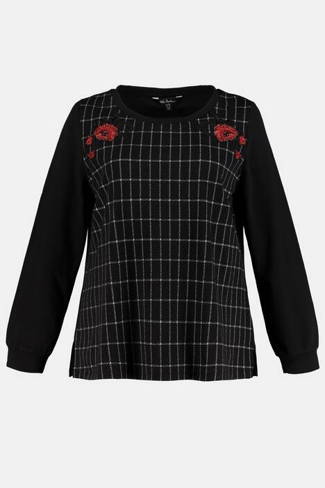 Sweatshirt, Karomuster, Classic, Glitzer-Blütenpatches