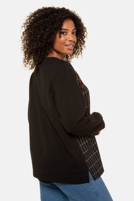 Sweatshirt, Karomuster, Classic, Glitzer-Blütenpatches