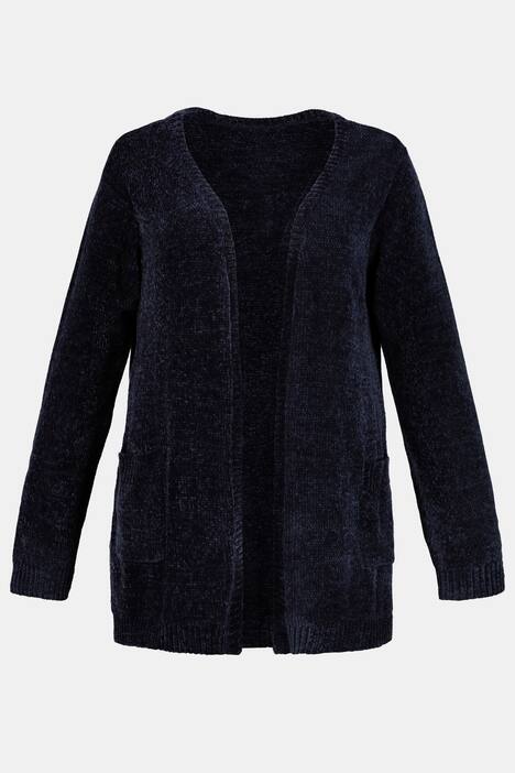Chenille Open Front Patch Pocket Cardigan Sweater